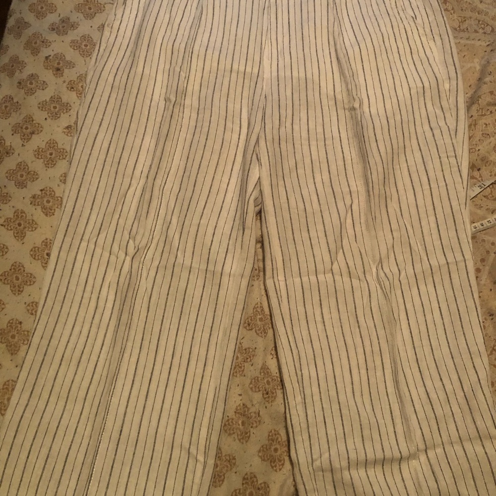Women’s wide leg linen pants with blue stripes
